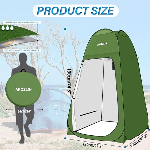 AKOZLIN Portable Pop Up Shower Tent Instant Privacy Dressing Changing Outdoor Shower Room Camp Toilet Tent 47.2" L×47.2" W×74.8" H Green - Image 3