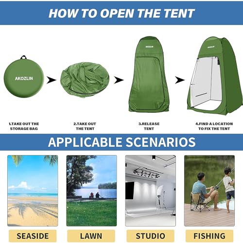 AKOZLIN Portable Pop Up Shower Tent Instant Privacy Dressing Changing Outdoor Shower Room Camp Toilet Tent 47.2" L×47.2" W×74.8" H Green - Image 5
