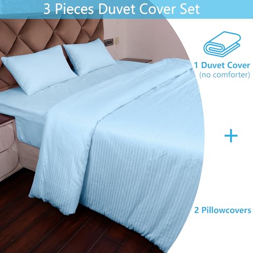 Daksh Premium Cotton 300TC Stain Striped Double Size Duvet Cover/Quilt/Razai/Comforter Cover 91" x 101"- Sky Blue - Image 5