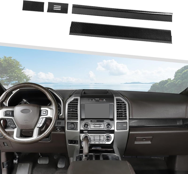 Jimen 4PCS Center Console Panel Dash Cover Interior Trim Accessories for Ford F150 (2015-2020) - Carbon Fiber - Image 1
