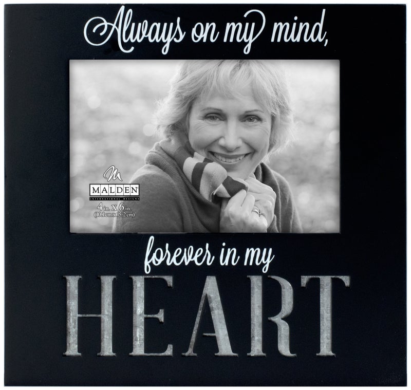 Malden International Designs Laser Cut Industrial Expressions Forever In My Heart Silkscreen Design and Laser Cut Galvanized Metal Accent Picture Frame 4x6 Black - Image 1