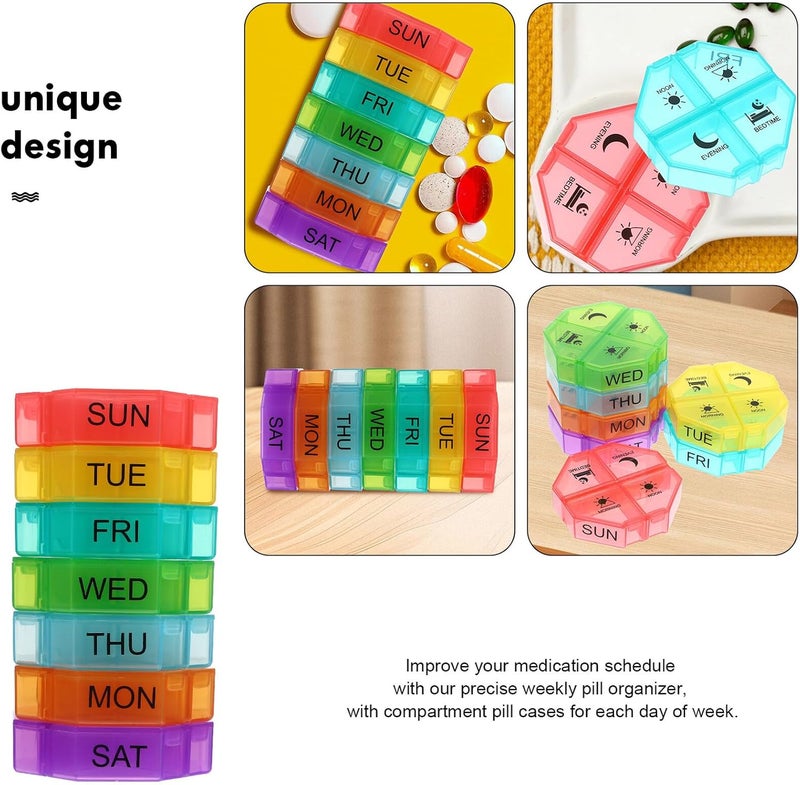 Weekly Portable Pill Organizer 7-Day Travel Medicine Case 4 Compartments Small Daily Pill Holder with Color-Coded Lids for Nutritional Supplements - Image 3