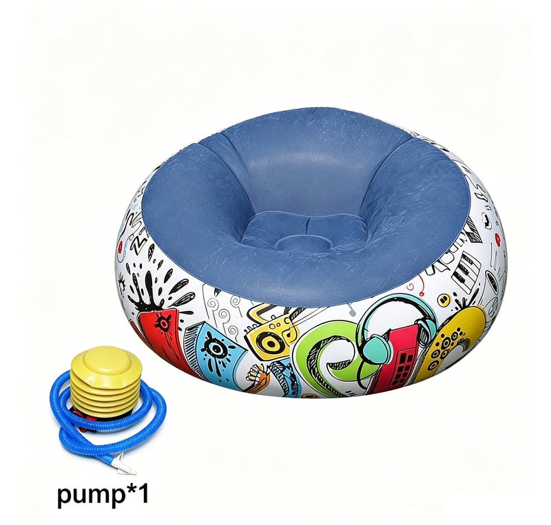 Lazy Inflatable Sofa,Single Cute Sofa for Outdoor ,Living Room ,Bedroom with Air Pump (Blue) - Image 1