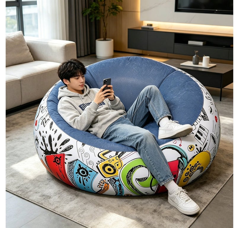 Lazy Inflatable Sofa,Single Cute Sofa for Outdoor ,Living Room ,Bedroom with Air Pump (Blue) - Image 2