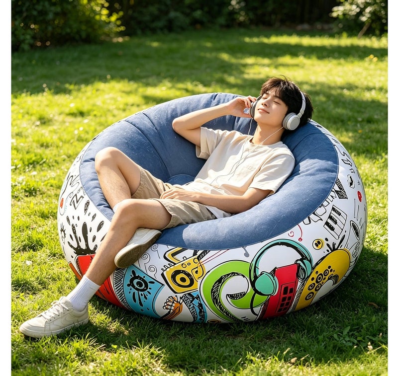 Lazy Inflatable Sofa,Single Cute Sofa for Outdoor ,Living Room ,Bedroom with Air Pump (Blue) - Image 3