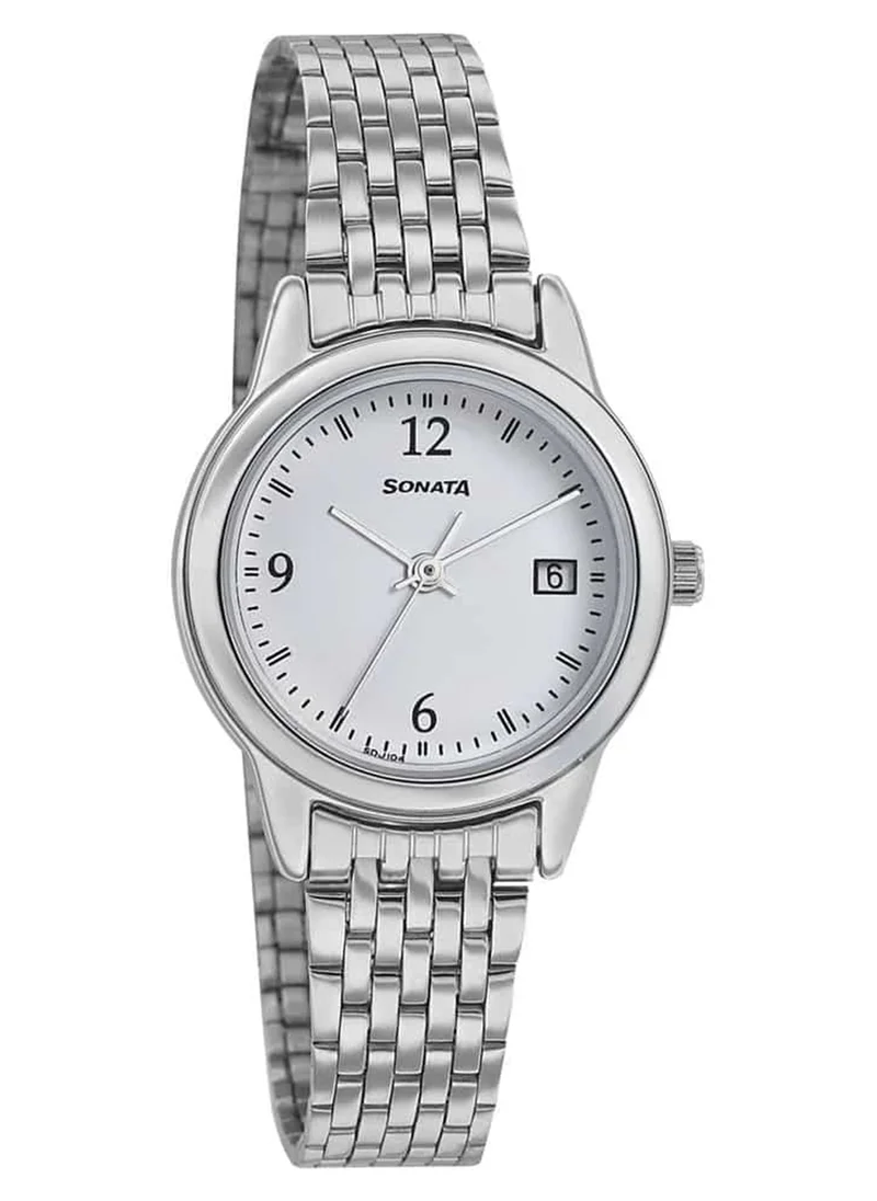 سوناتا Women's Analog Round Shape Stainless Steel Wrist Watch 8157SM02 - 32 Mm