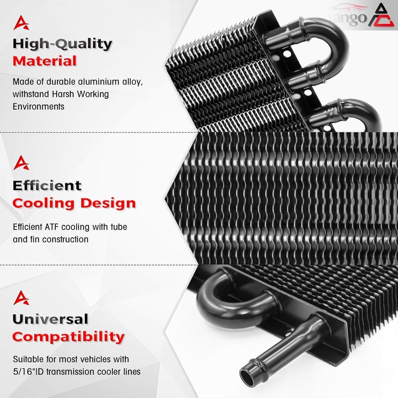 ACmango Store 6 Pass Ultra-Cool Tube and Fin Transmission Cooler Universal 5/16" Oil Cooler Kit 403 Aluminium Black - Image 5