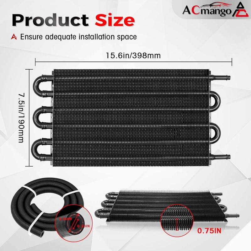 ACmango Store 6 Pass Ultra-Cool Tube and Fin Transmission Cooler Universal 5/16" Oil Cooler Kit 403 Aluminium Black - Image 3