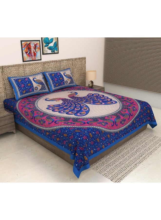 Urban Magic METRO LIVING 104 TC Cotton Double Printed Bedsheet (Pack of 1, Blue color)  - Image 1