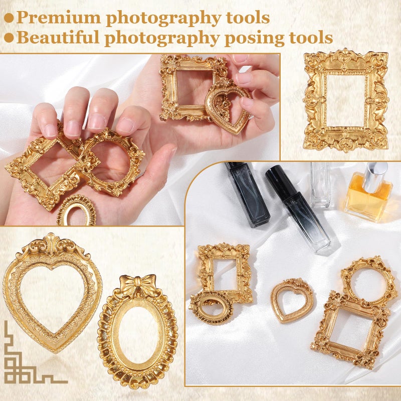 Heclia Vintage Resin Picture Frame 10 PCS Mini Gold Picture Frames Small Antique Ornaments Table Top Jewelry Display Oval Rectangle Gothic Frames Photography Holder for DIY Photo Christmas Home Decor - Image 5