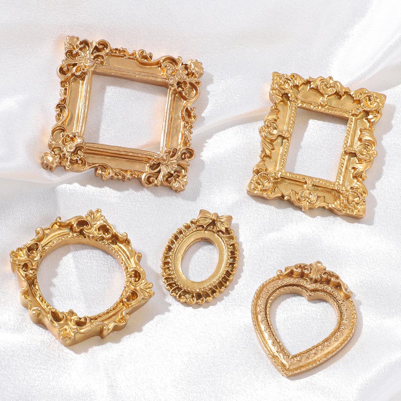 Heclia Vintage Resin Picture Frame 10 PCS Mini Gold Picture Frames Small Antique Ornaments Table Top Jewelry Display Oval Rectangle Gothic Frames Photography Holder for DIY Photo Christmas Home Decor - Image 4