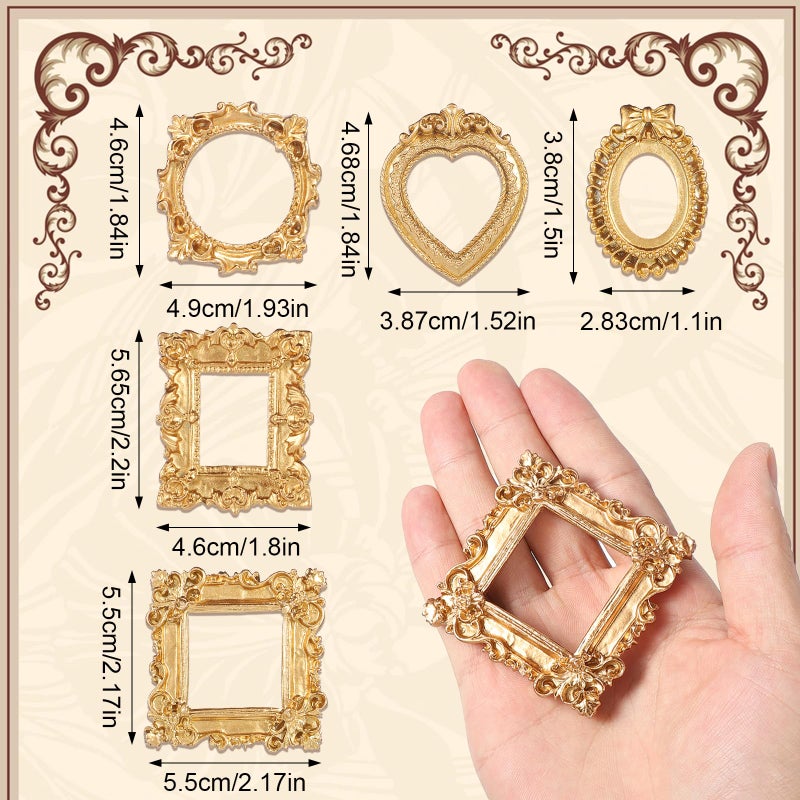 Heclia Vintage Resin Picture Frame 10 PCS Mini Gold Picture Frames Small Antique Ornaments Table Top Jewelry Display Oval Rectangle Gothic Frames Photography Holder for DIY Photo Christmas Home Decor - Image 2