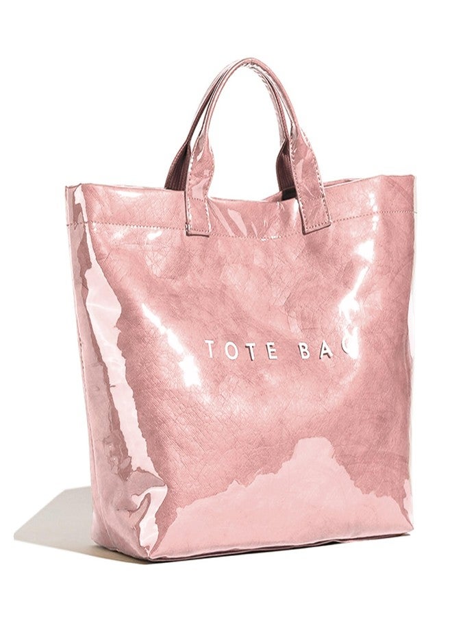 BBIQI Tote Bag for Women Large PVC Tote Bag Letters Print Plastic Handbag for Christmas Gift, A-pink, Large - Image 1