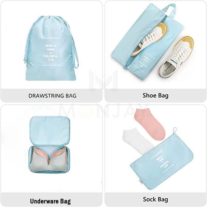 MONJAY 7pcs pouche Set Travel Organizer Packing Cubes Lightweight Travel Luggage Organizers with Laundry Bag or Toiletry Bag Laundry Organiser (7 PCS, Korea Blue) - Image 5