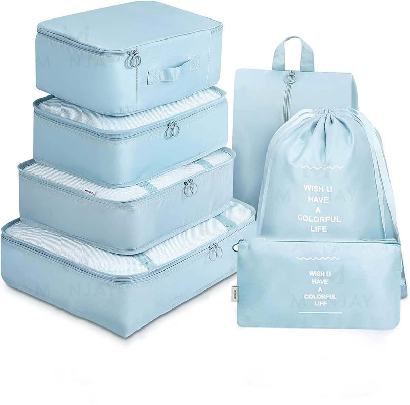 MONJAY 7pcs pouche Set Travel Organizer Packing Cubes Lightweight Travel Luggage Organizers with Laundry Bag or Toiletry Bag Laundry Organiser (7 PCS, Korea Blue) - Image 1