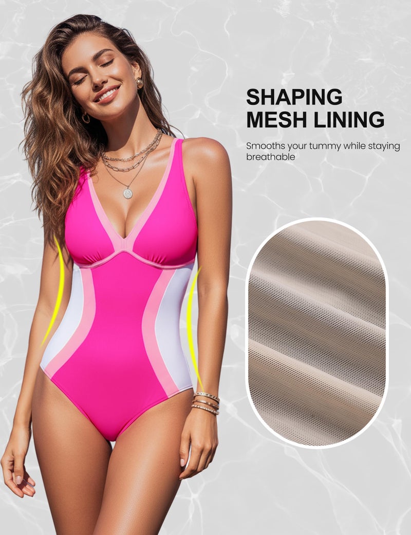 BMJL Swim Suits for Women 2025 Flattering One Piece Bathing Suit Hot Pink Adjustable Straps(L,Hot Pink) - Image 4