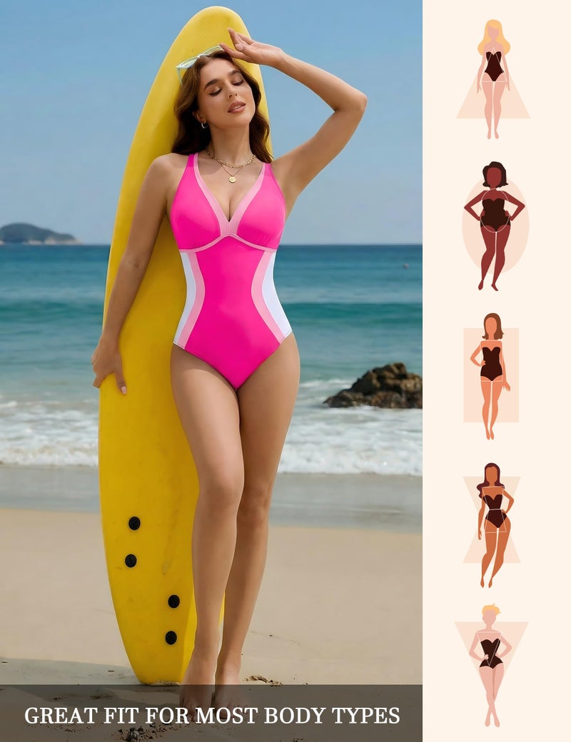 BMJL Swim Suits for Women 2025 Flattering One Piece Bathing Suit Hot Pink Adjustable Straps(L,Hot Pink) - Image 5