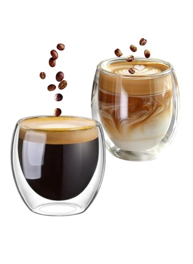 BLACKSTONE Double Wall Glass Coffee Mugs 250ML Hot & Cold Borosilicate Insulated Glasses for Home, Cafe & Restaurant, DG824 (Clear, 2 Piece Set) - Image 1