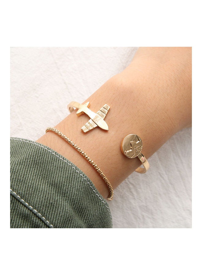 NIBEMINENT 2-Piece Map Plane Open Bangle Bracelet - Image 2
