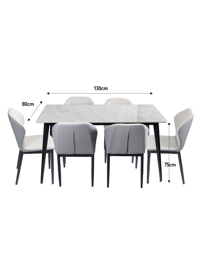 BEST ONE 1Pc Dining Table+6Pcs Chair; Table Top: Rock Board, Carbon Steel Leg; Chair: Pu Seat，Carbon Steel Leg - Image 1