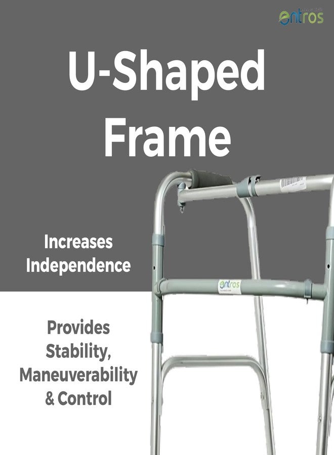 Entros Adult Walker | Aluminum Frame, Lightweight, Foldable & Height Adjustable Walker | Offering comfort and support for Adult, Senior Citizens & Handicaps | KL913L - Image 3