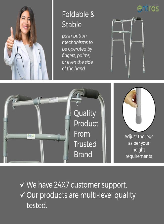 Entros Adult Walker | Aluminum Frame, Lightweight, Foldable & Height Adjustable Walker | Offering comfort and support for Adult, Senior Citizens & Handicaps | KL913L - Image 4