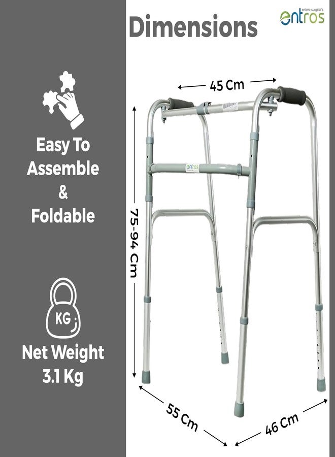 Entros Adult Walker | Aluminum Frame, Lightweight, Foldable & Height Adjustable Walker | Offering comfort and support for Adult, Senior Citizens & Handicaps | KL913L - Image 5
