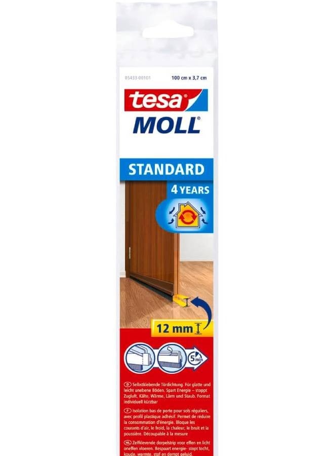 Tesamoll Standard Door-To-Floor Brush Self-Adhesive Sealing Brush, Draft Excluder - For Smooth Surfaces And Gaps Up To 12Mm