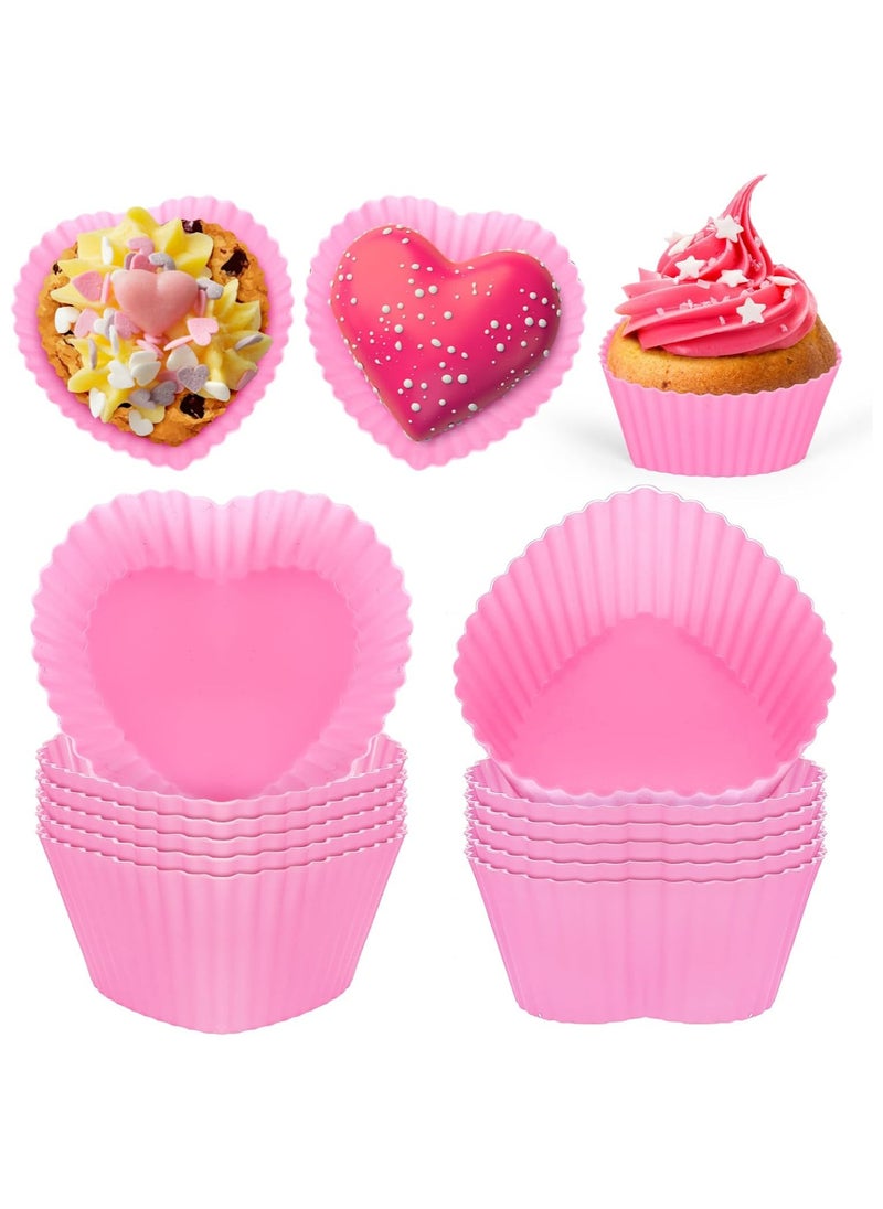 Oasisgalore 36 Pcs Silicone Baking Cups Pink Heart Shape Cupcake Liners Non-Stick Muffin Liner Molds Reusable Cake Cups, 2.8x2x1.3 Inch  - Image 1