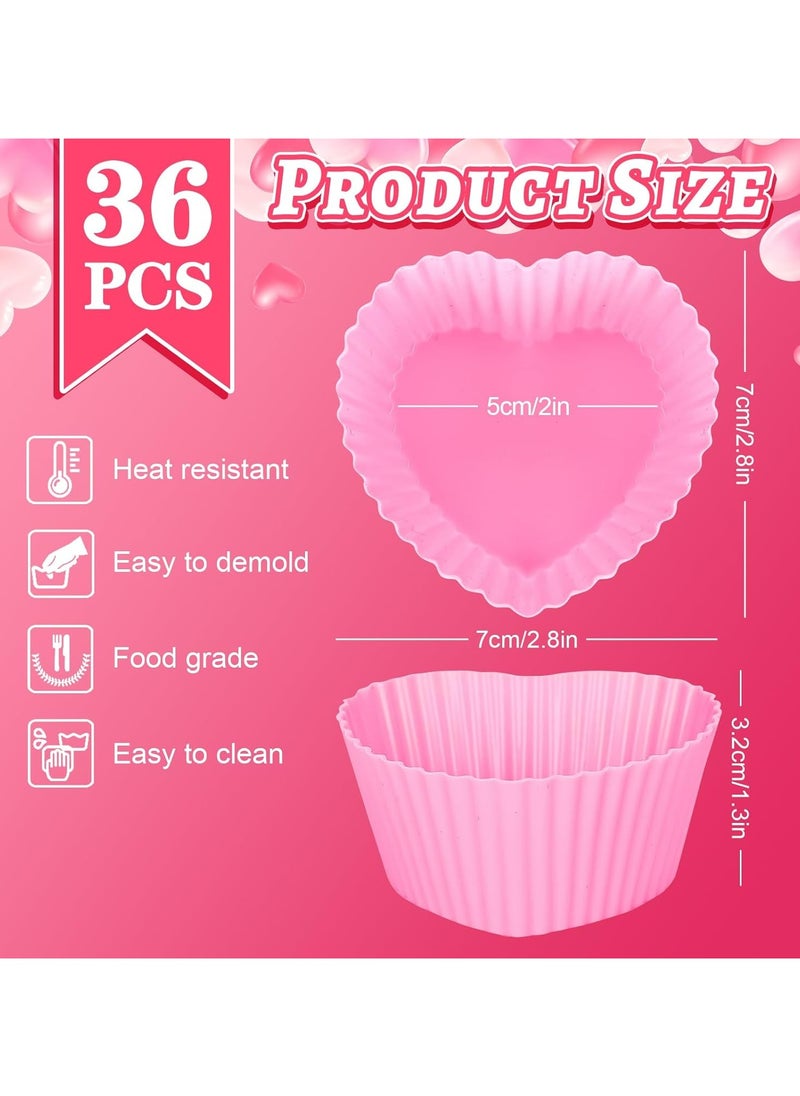 Oasisgalore 36 Pcs Silicone Baking Cups Pink Heart Shape Cupcake Liners Non-Stick Muffin Liner Molds Reusable Cake Cups, 2.8x2x1.3 Inch  - Image 2