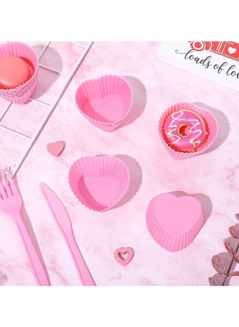 Oasisgalore 36 Pcs Silicone Baking Cups Pink Heart Shape Cupcake Liners Non-Stick Muffin Liner Molds Reusable Cake Cups, 2.8x2x1.3 Inch  - Image 5