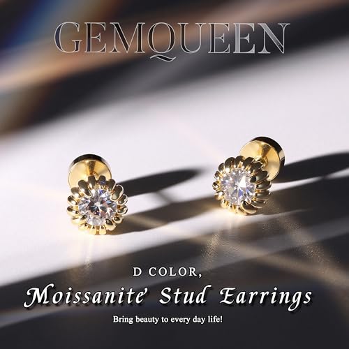 GEMQUEEN Moissanite Daisy Stud Earrings, 14K Gold Plated, Sterling Silver, D Color, VVS1 Clarity, 4MM, Unisex, Screw Back, Perfect for Wedding, Anniversary, Graduation, Birthday, Party - Image 2