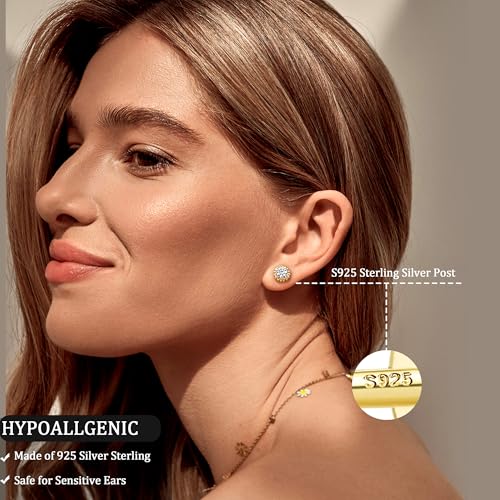GEMQUEEN Moissanite Daisy Stud Earrings, 14K Gold Plated, Sterling Silver, D Color, VVS1 Clarity, 4MM, Unisex, Screw Back, Perfect for Wedding, Anniversary, Graduation, Birthday, Party - Image 3