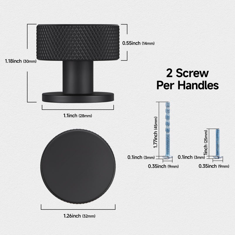 Fapual 10 Pack Matte Black Cabinet Knobs For Kitchen Cabinets & Dresser Drawers, Round Single Hole Knurled Hardware Handles Pulls, Cupboard Drawer Knob - Image 2