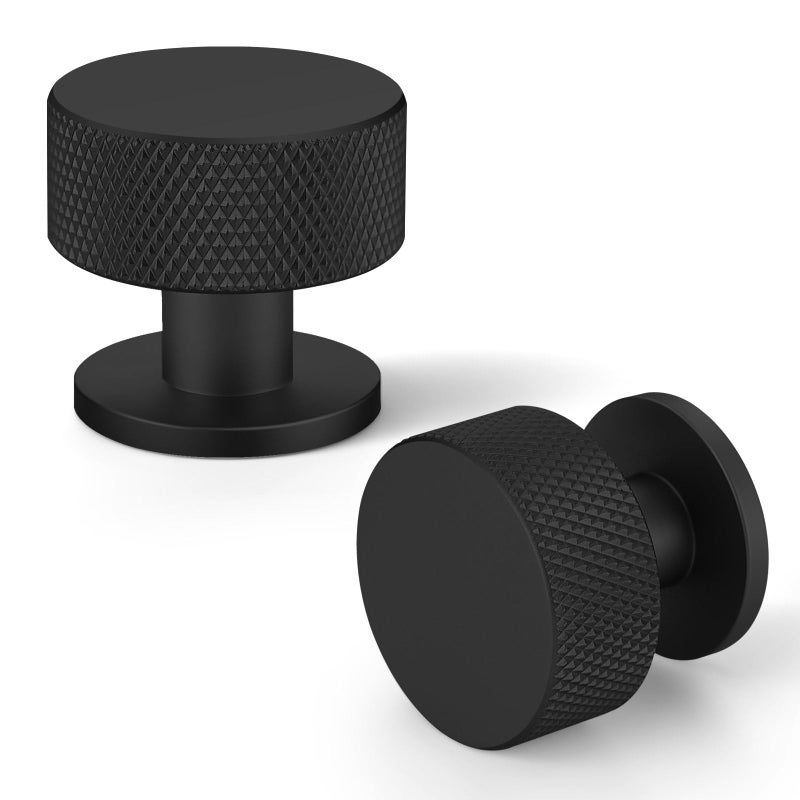 Fapual 10 Pack Matte Black Cabinet Knobs For Kitchen Cabinets & Dresser Drawers, Round Single Hole Knurled Hardware Handles Pulls, Cupboard Drawer Knob - Image 1