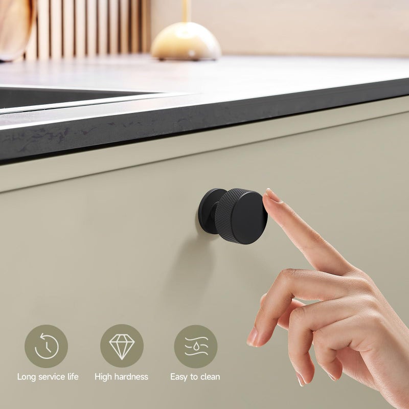 Fapual 10 Pack Matte Black Cabinet Knobs For Kitchen Cabinets & Dresser Drawers, Round Single Hole Knurled Hardware Handles Pulls, Cupboard Drawer Knob - Image 3