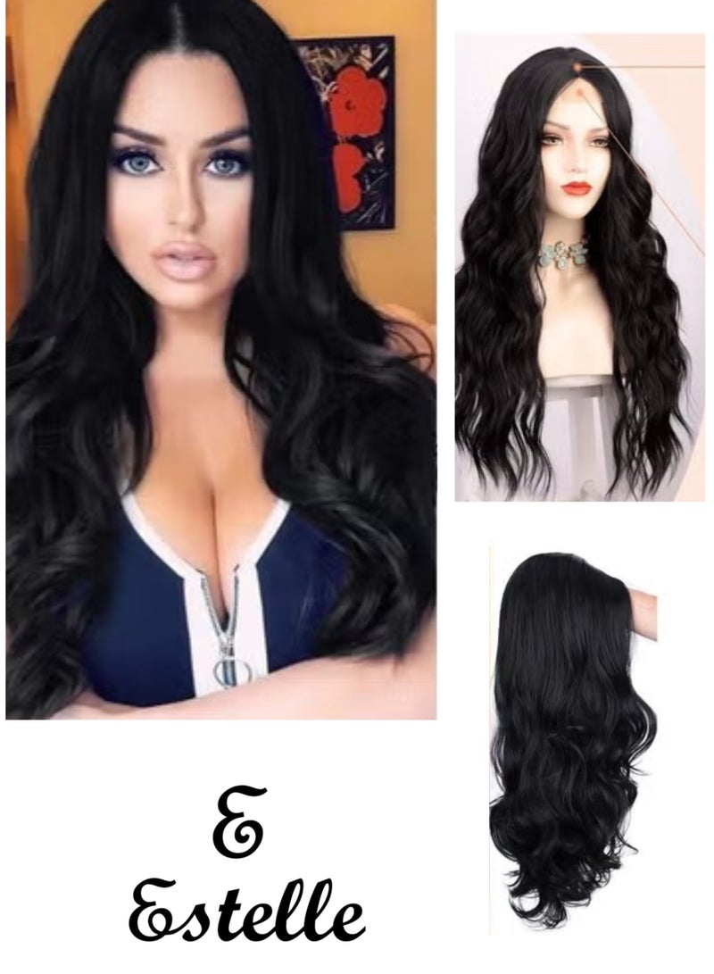 إستيل أزياء استيل باروكة دانتيل أمامية صغيرة للنساء. (أسود متوسط ​​فضفاض متموج) - Image 1