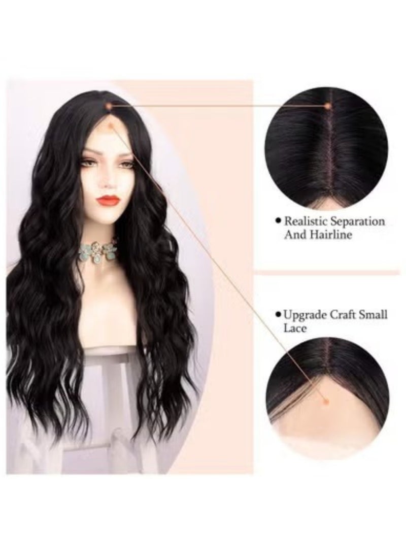 إستيل أزياء استيل باروكة دانتيل أمامية صغيرة للنساء. (أسود متوسط ​​فضفاض متموج) - Image 4