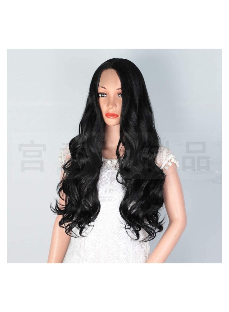 إستيل أزياء استيل باروكة دانتيل أمامية صغيرة للنساء. (أسود متوسط ​​فضفاض متموج) - Image 3