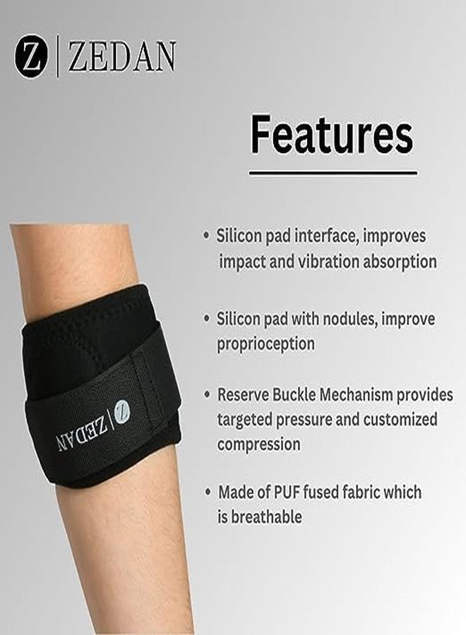 ZEDAN Neoprene Tennis Elbow Support For Men & Women|For Pain Relief In Bursitis,Tendonitis|Skin Friendly Elbow Band/Guard|Adjustable Strap|For Tennis,Workout,Gym Badminton,Cricket - Black - One Size - Image 3