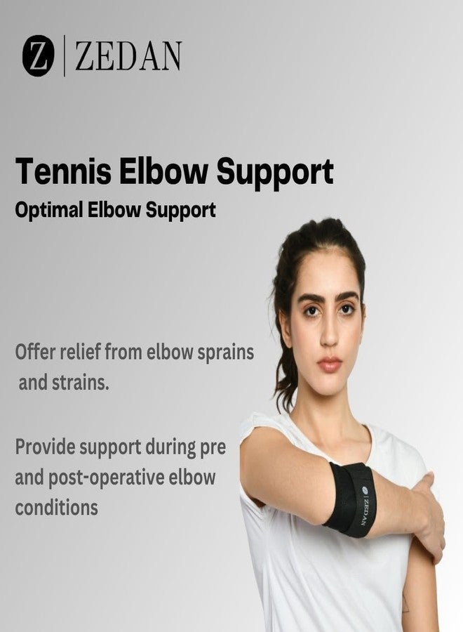 ZEDAN Neoprene Tennis Elbow Support For Men & Women|For Pain Relief In Bursitis,Tendonitis|Skin Friendly Elbow Band/Guard|Adjustable Strap|For Tennis,Workout,Gym Badminton,Cricket - Black - One Size - Image 4