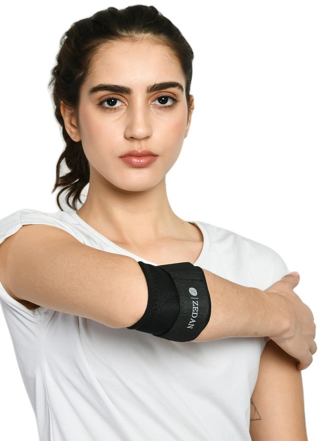 ZEDAN Neoprene Tennis Elbow Support For Men & Women|For Pain Relief In Bursitis,Tendonitis|Skin Friendly Elbow Band/Guard|Adjustable Strap|For Tennis,Workout,Gym Badminton,Cricket - Black - One Size - Image 2