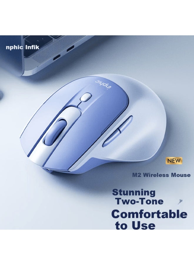 Inphic M2 Wireless Rechargeable Silent Ergonomic Office Computer Desktop Laptop 2.4g Universal Portable Type-c Blue Mouse - Image 1