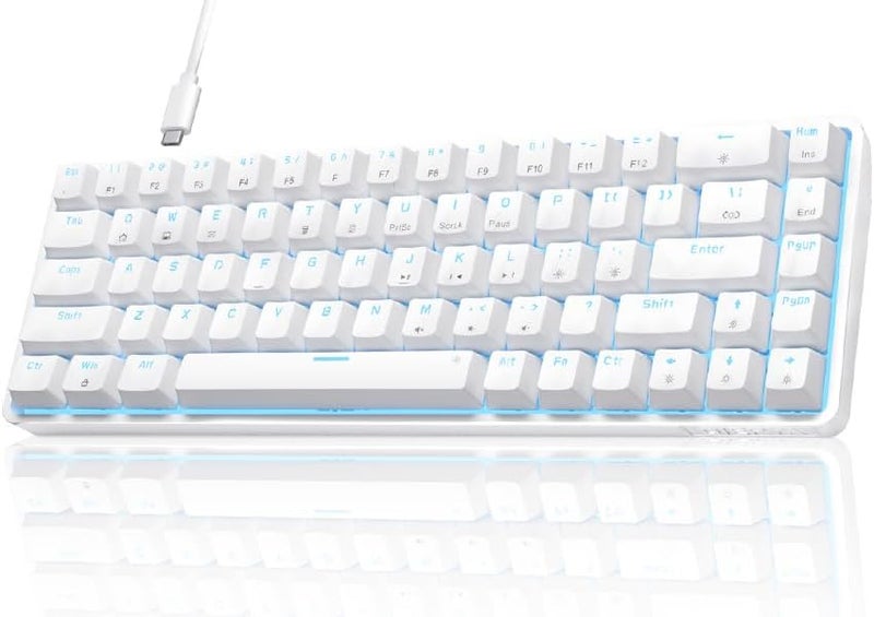 DIERYA DK68SE 60% Gaming Mechanical Keyboard,Ultra Compact Mini 68 Key with Blue Switches Wired Keyboard,Anti-Ghosting Keys, for Windows Laptops and PC Gamers,White - Image 1