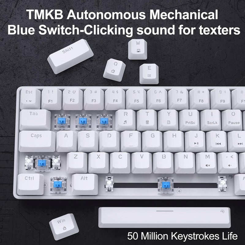 DIERYA DK68SE 60% Gaming Mechanical Keyboard,Ultra Compact Mini 68 Key with Blue Switches Wired Keyboard,Anti-Ghosting Keys, for Windows Laptops and PC Gamers,White - Image 3