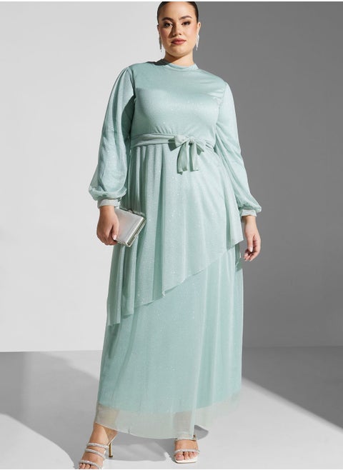 Plus size layered detail fit  flare dress