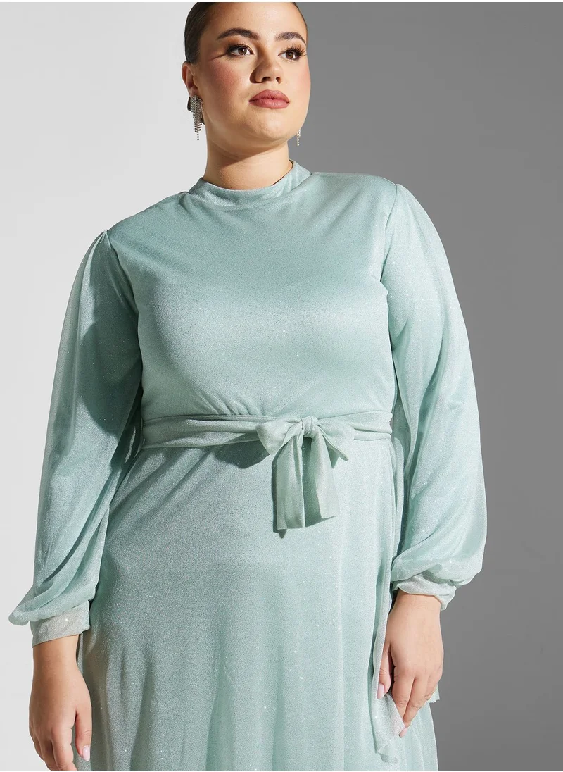 Khizana Plus size layered detail fit  flare dress
