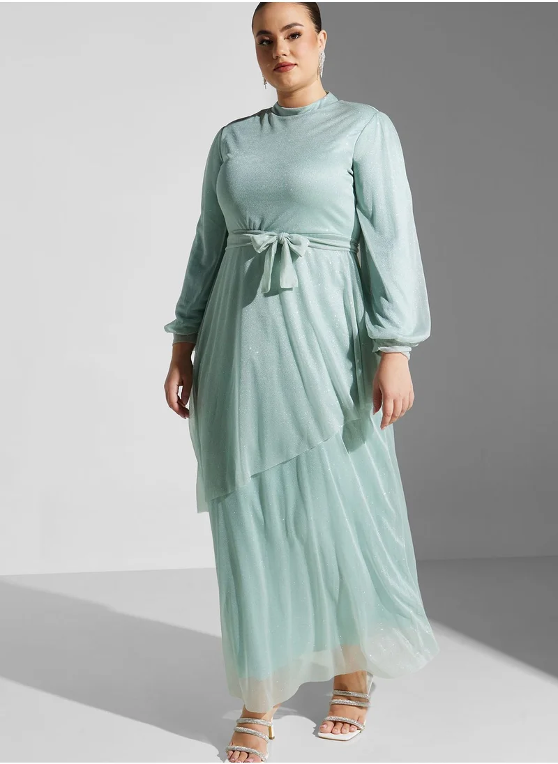 Khizana Plus size layered detail fit  flare dress