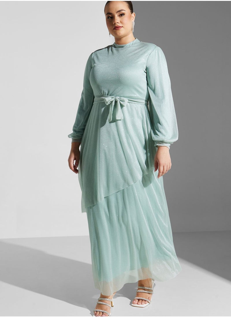Plus size layered detail fit  flare dress