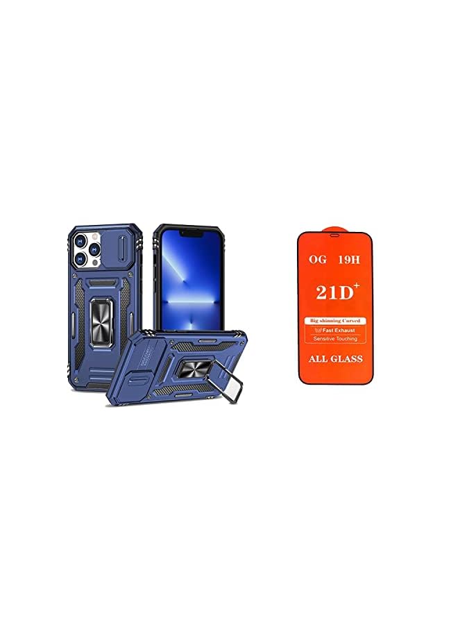 Mania Iphone 14 Pro Max Case with Camera Slide Cover, Kick Stand, Magnetic Plate, Heavy duty, Shock Absorption, Anti-Scratch Cover with Tempered Glass Screen Protector.(iPhone 14 Pro Max Blue)  - Image 1